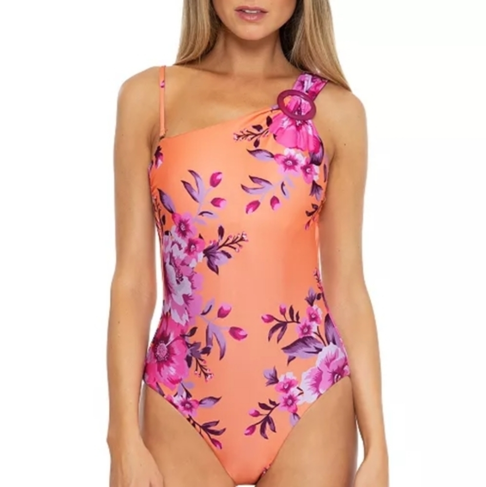 BECCA In Full Bloom Arabella Asymmetrical One-Piece Swimsuit Orange S